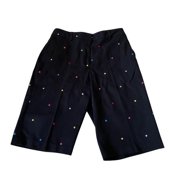 Polka Dot Bermuda Shorts Long Rainbow Black S EUC - Picture 1 of 6